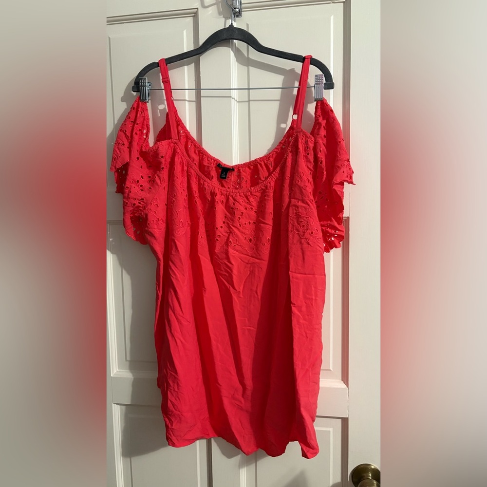 Torrid Women’s Plus Vibrant Coral Embroidered Eyelet Off Shoulder Top Sz 3